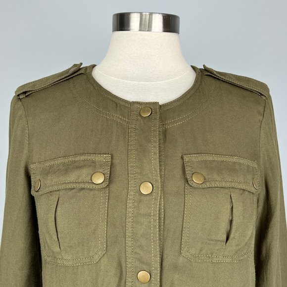 Rachel Roy Womens Snap Front Crop Utility Jacket Olive Green Bomber size Large - Picture 2 of 11